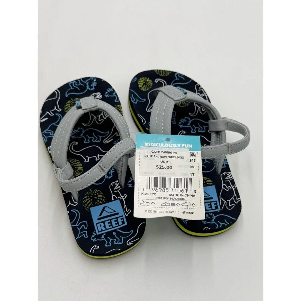 Reef Toddler Little Ahi Water Friendly Dino Flip Flop Boys Girls Size 10 New